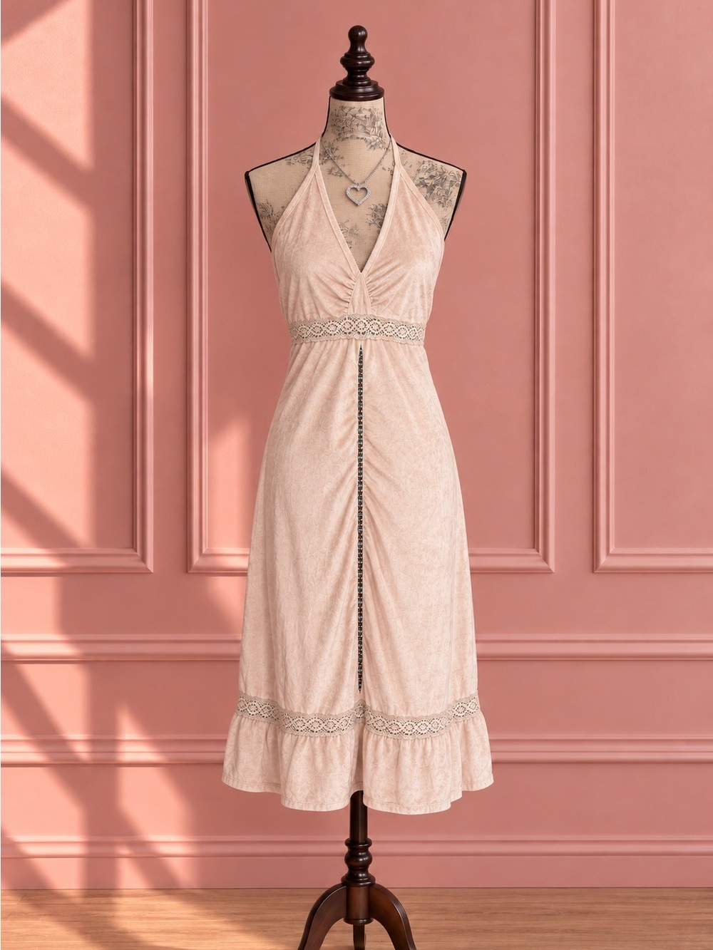 Y2K Cream Halter Midi Dress Size L